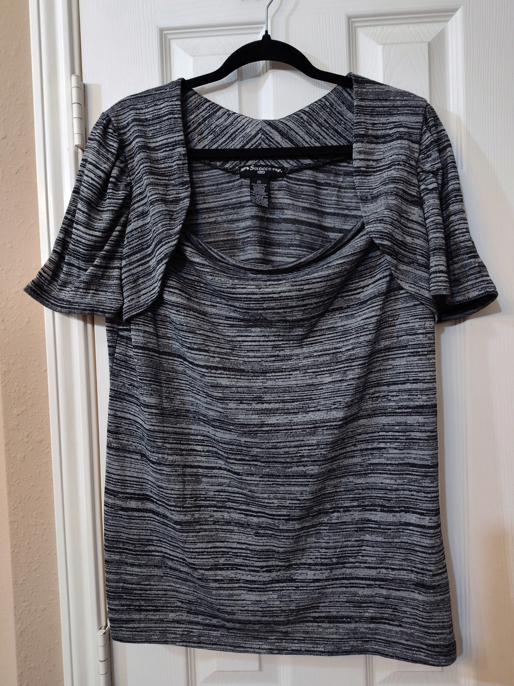 Gray Striped Short Sleeve Layered Top